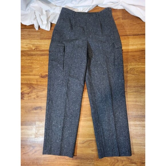 VTG‎ LL Bean Women Tweed Gray Wool Pants Lined Cargo Pocket Cottagecore Side Zip - Picture 1 of 5